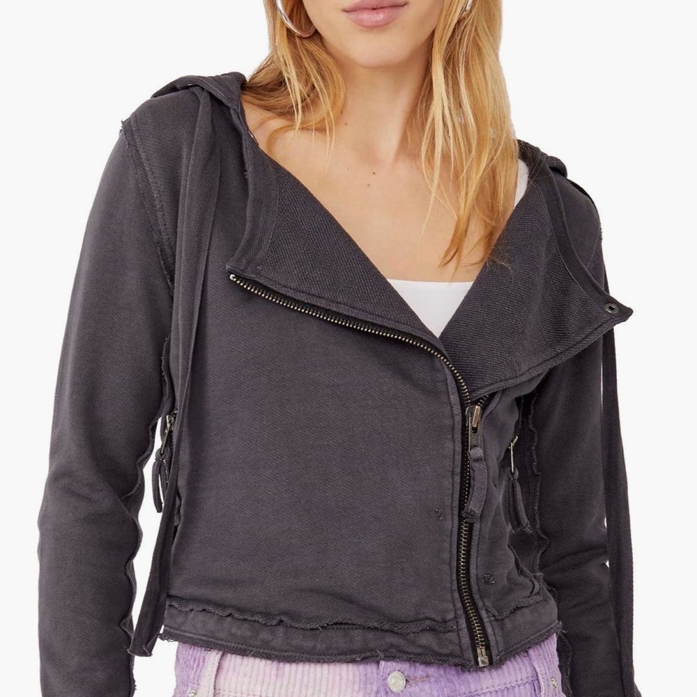 Free People You Asked For It Moto Hooded Jacket - size M